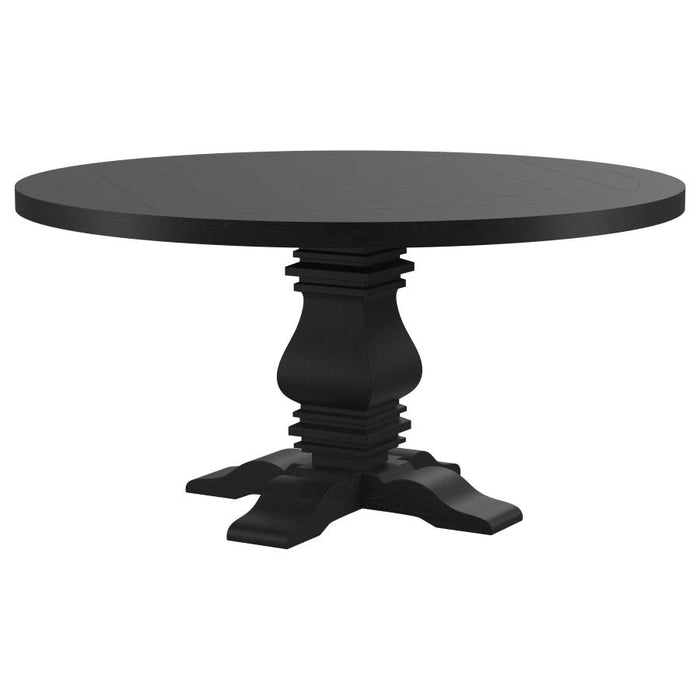 Florence 60" Round Pedestal Dining Table - Distressed Black