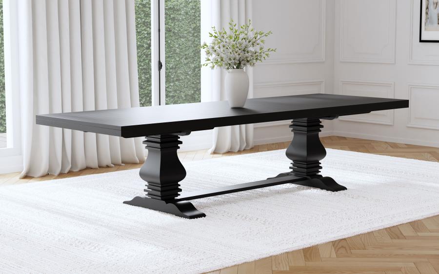 Florence 126" Extension Pedestal Dining Table - Distressed Black