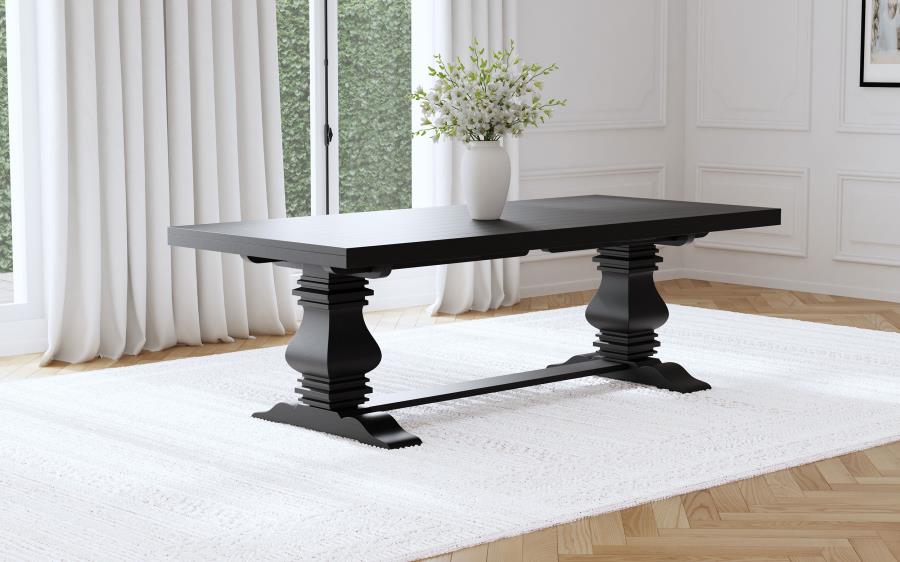 Florence 126" Extension Pedestal Dining Table - Distressed Black