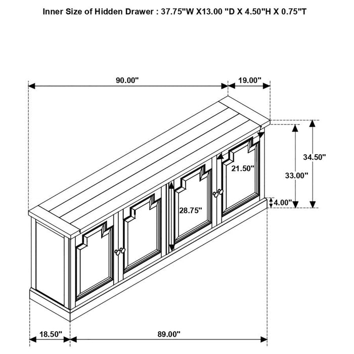 Florence 4 Door 90" Sideboard - Distressed Black