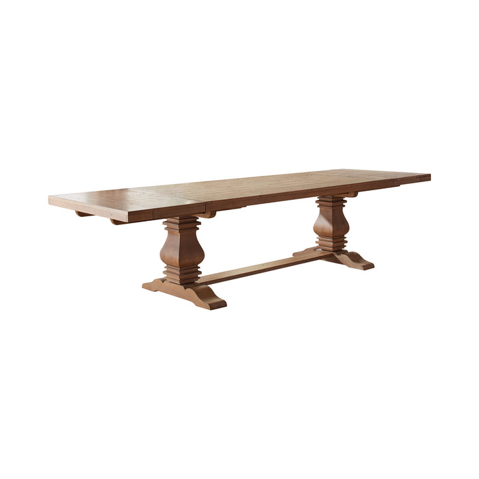 Florence Collection Double Pedestal Extension Dining Table - Rustic Smoke