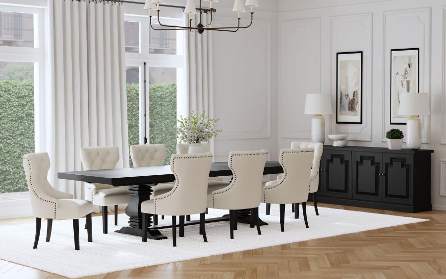 Florence 126" Extension Pedestal Dining Table - Distressed Black