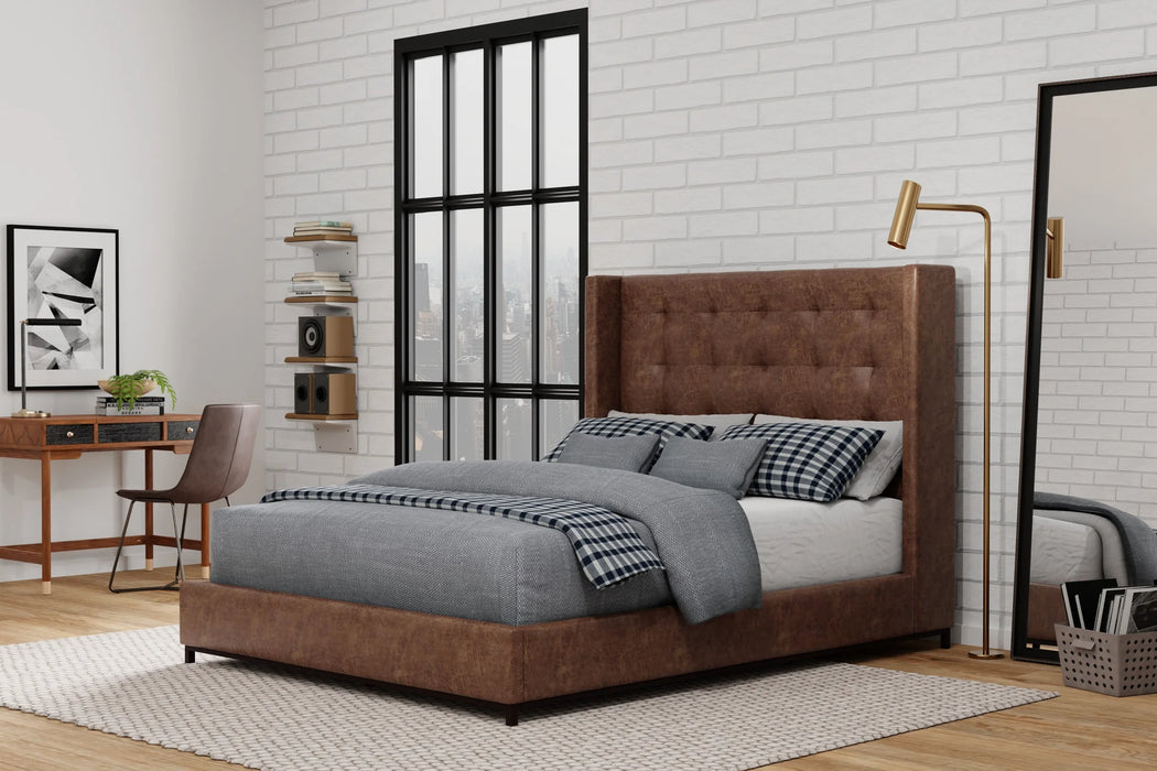 Mundo Upholstered Platform Bed - Brown