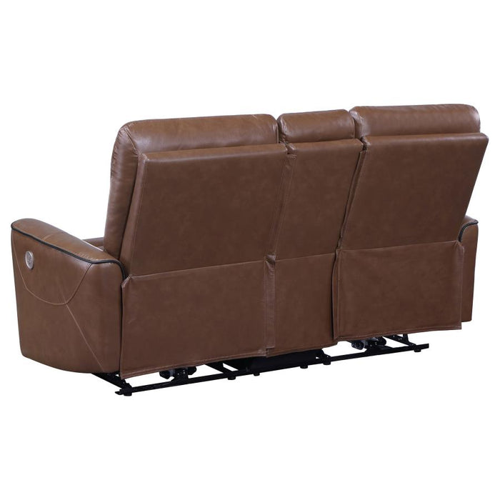 Greenfield Power Reclining Console Loveseat - Saddle Brown