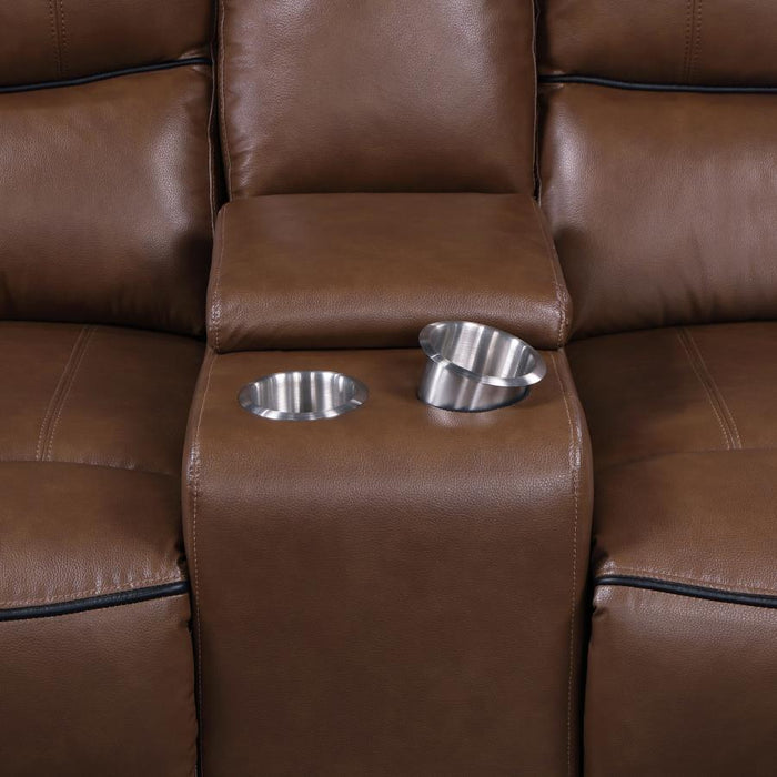 Greenfield Power Reclining Console Loveseat - Saddle Brown