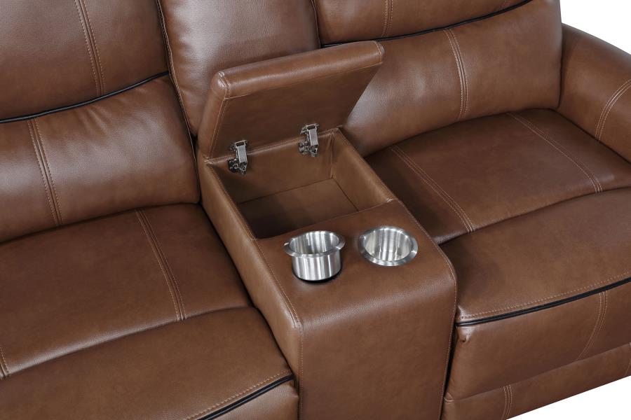 Greenfield Power Reclining Console Loveseat - Saddle Brown