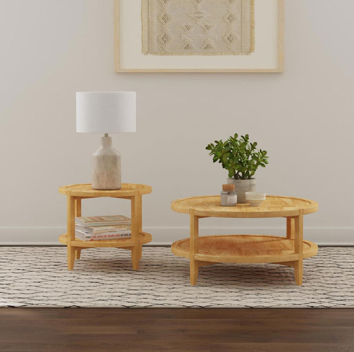 Camillo Round Solid Wood Coffee Table - Maple Brown