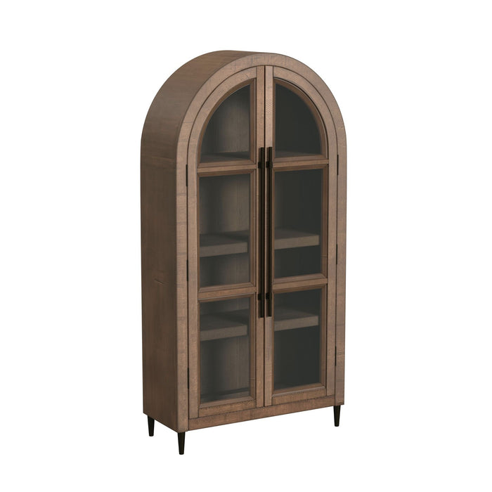 Orion Arched Glass Door Cabinet - Weathered Oak