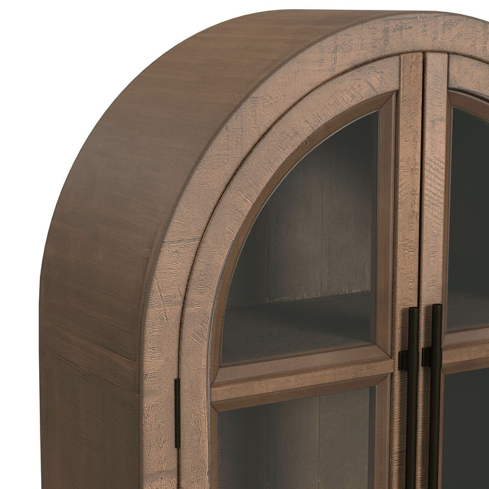 Orion Arched Glass Door Cabinet - Weathered Oak