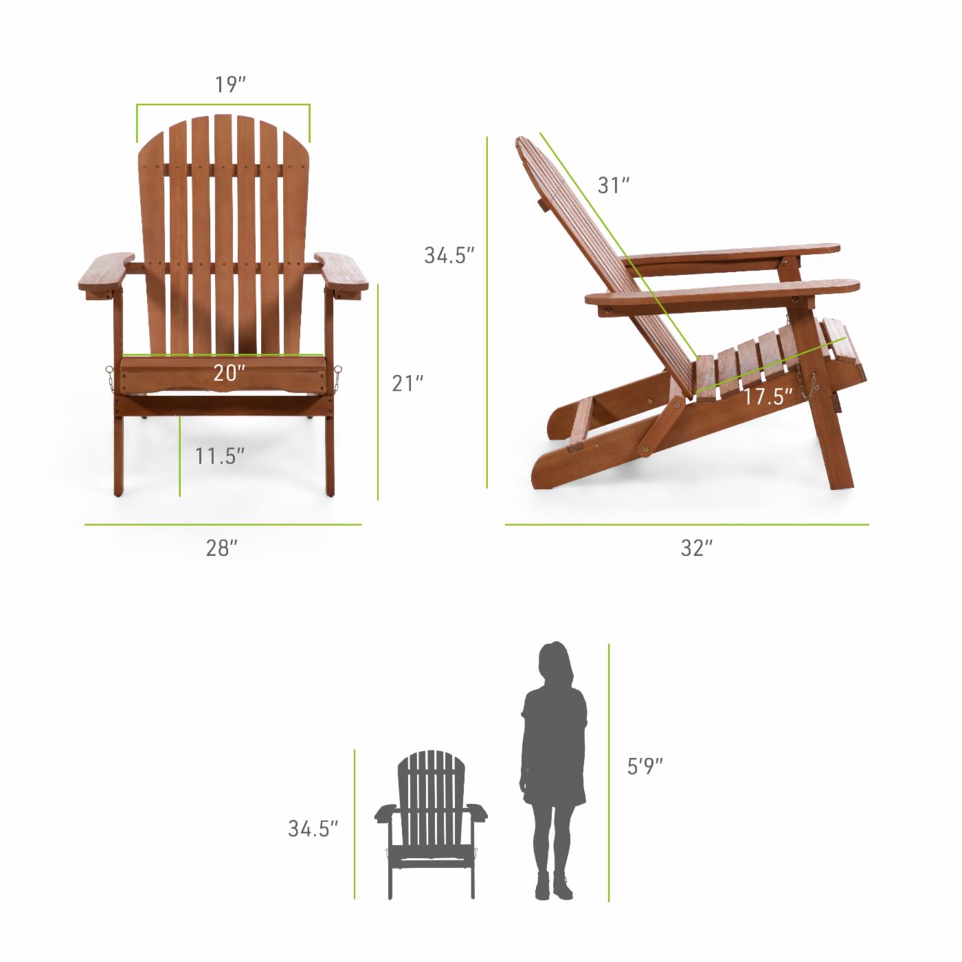 Solid Eucalyptus Wood Folding Adirondack Chair - Natural