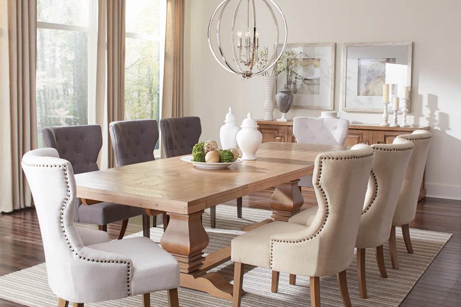 Florence Collection Double Pedestal Extension Dining Table - Rustic Smoke