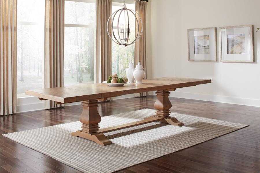 Florence Collection Double Pedestal Extension Dining Table - Rustic Smoke