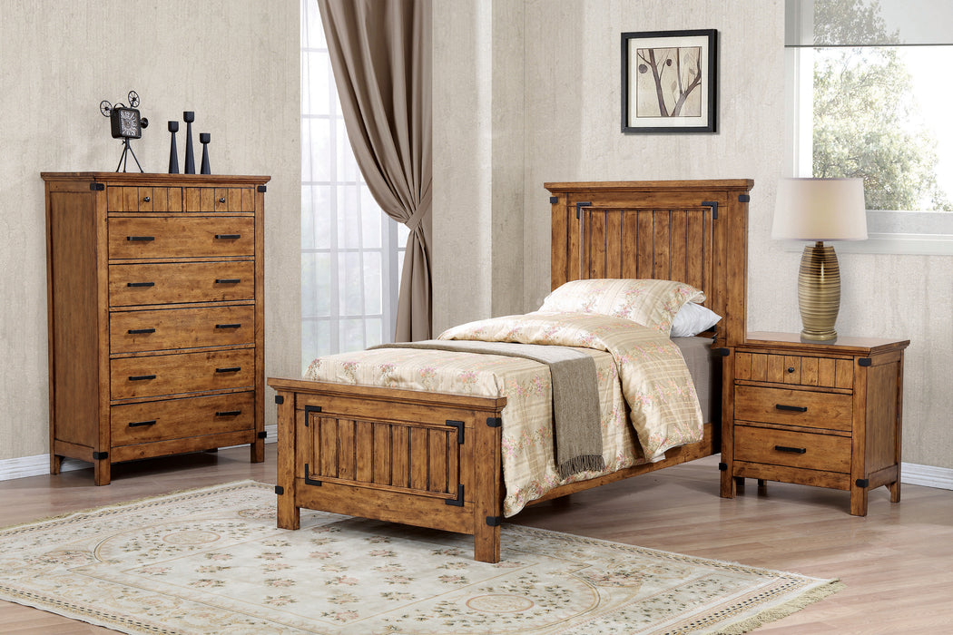 Brenner Collection Twin Panel Bed - Rustic Honey Finish