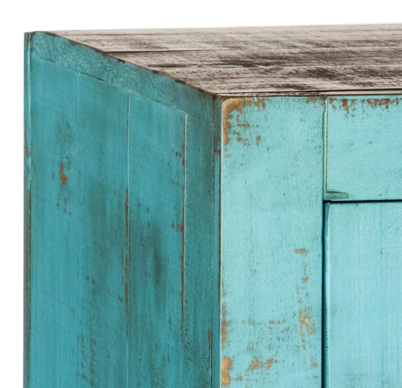 Bruno Accent Cabinet - Distressed Turquoise w/Dark Wood Top