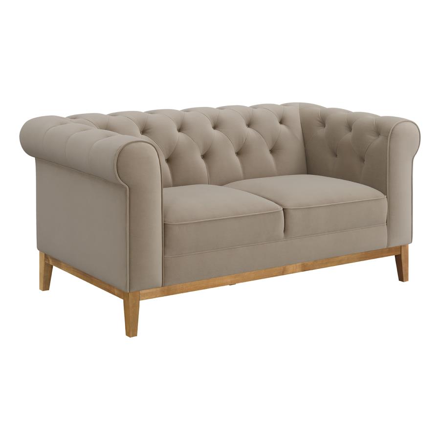 Sandrine Chesterfield Loveseat - Camel Velvet