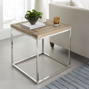 Ace Collection End Table - Reclaimed Wood/Stainless Steel