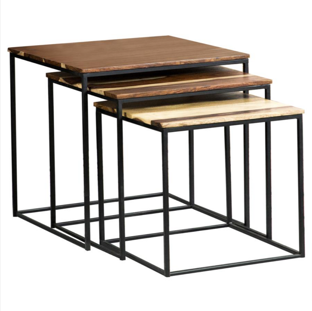 3 Pc Solid Wood Nesting Tables - Natural/Black