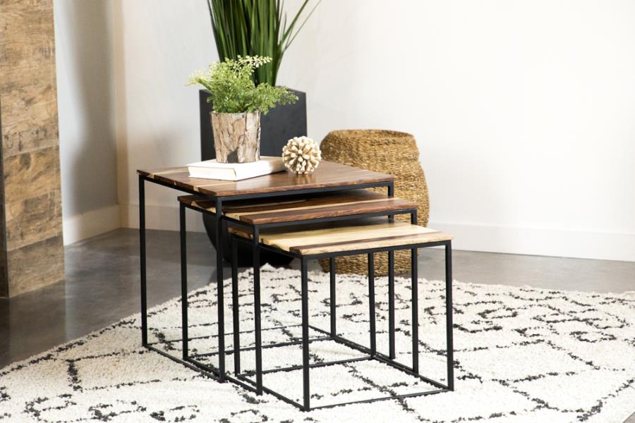 3 Pc Solid Wood Nesting Tables - Natural/Black