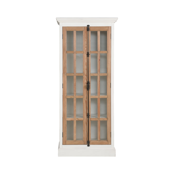 Antique White & Natural Wood Display Cabinet