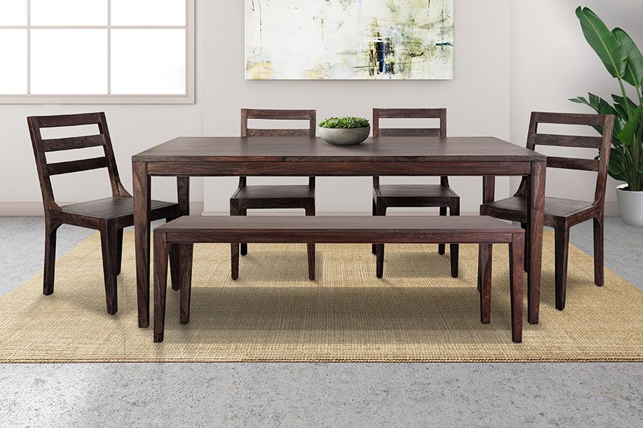 Fall River Solid Sheesham Wood Dining Bench - Dark Walnut Finish