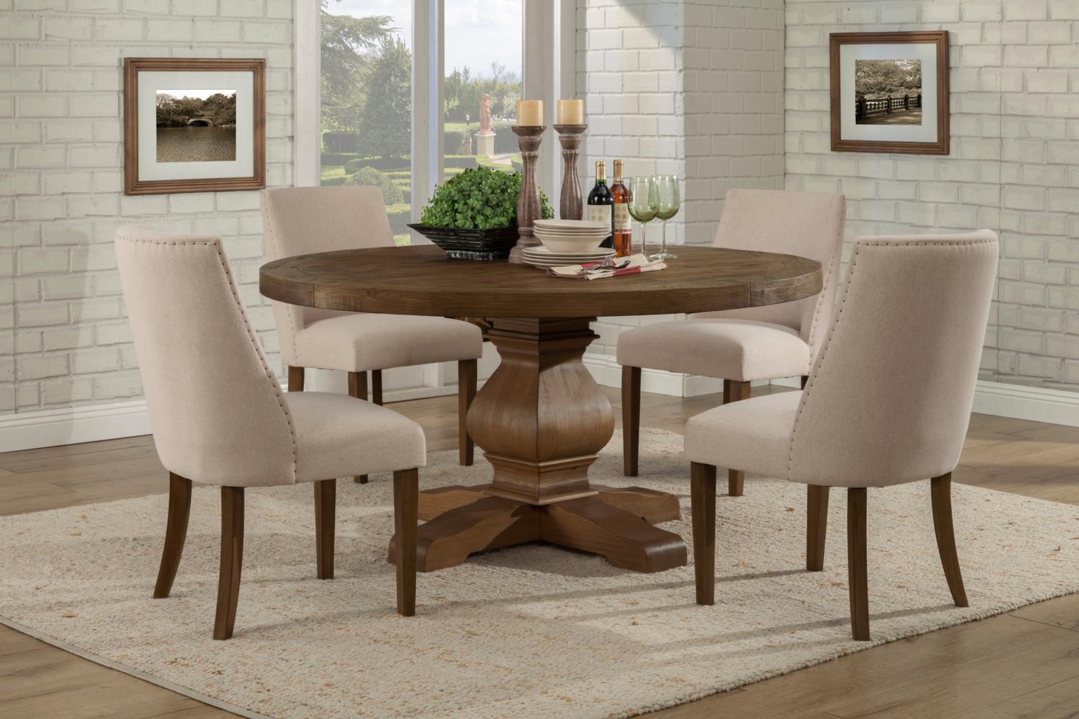 Kensington 60" Round Solid Wood Dining Table - Walnut Finish