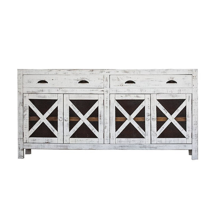 Bruno Accent Cabinet - Distressed White w/Dark Wood Top