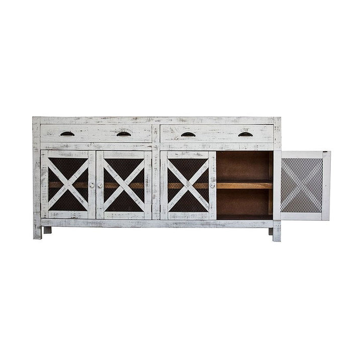 Bruno Accent Cabinet - Distressed White w/Dark Wood Top