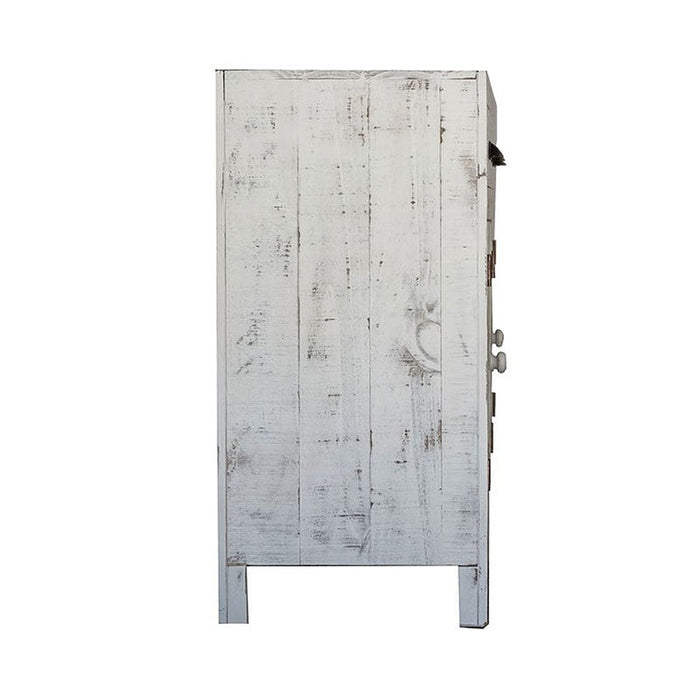 Bruno Accent Cabinet - Distressed White w/Dark Wood Top