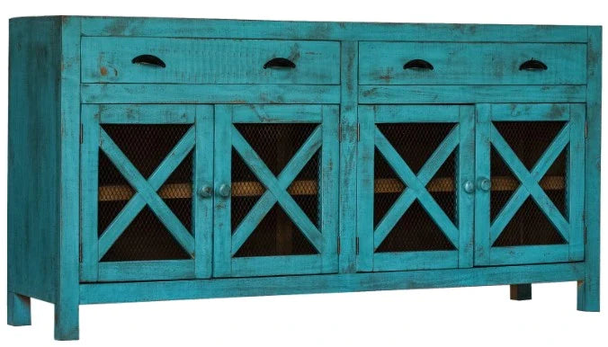 Bruno Accent Cabinet - Distressed Turquoise w/Dark Wood Top