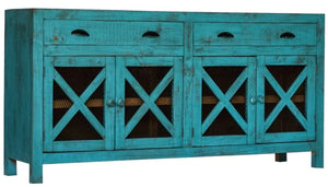 Bruno Accent Cabinet - Distressed Turquoise w/Dark Wood Top