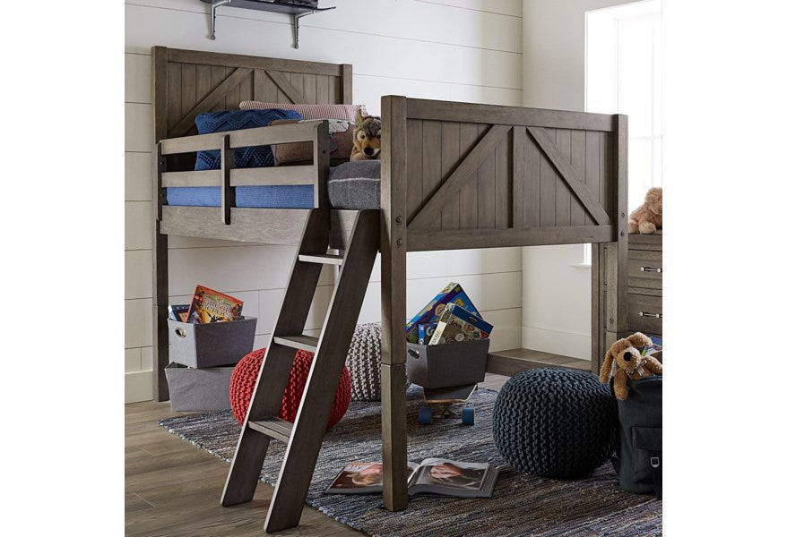 Bunkhouse Collection Twin Mid Loft Bed w/Chest & Bookcase
