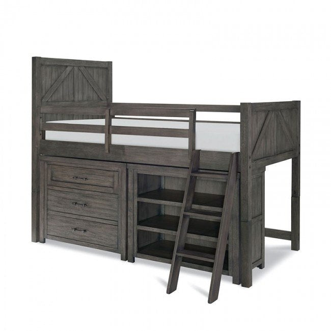 Bunkhouse Collection Twin Mid Loft Bed w/Chest & Bookcase