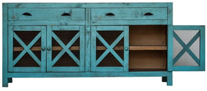 Bruno Accent Cabinet - Distressed Turquoise w/Dark Wood Top