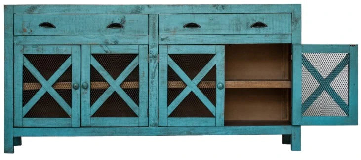 Bruno Accent Cabinet - Distressed Turquoise w/Dark Wood Top