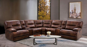 Louella Power Reclining Leather Sectional - Cognac