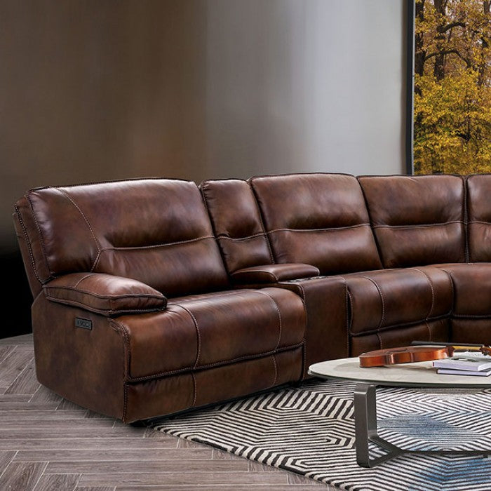 Louella Power Reclining Leather Sectional - Cognac