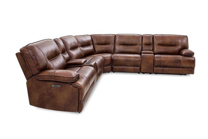 Louella Power Reclining Leather Sectional - Cognac