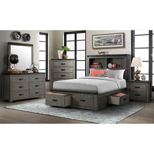 Wade Storage Bed w/Bookcase Headboard - Grey