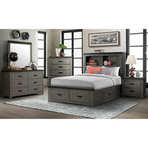 Wade Storage Bed w/Bookcase Headboard - Grey