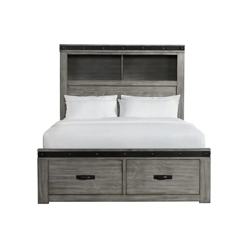 Wade Storage Bed w/Bookcase Headboard - Grey