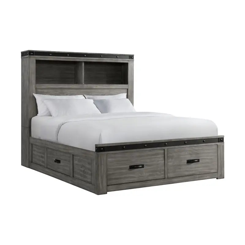 Wade Storage Bed w/Bookcase Headboard - Grey