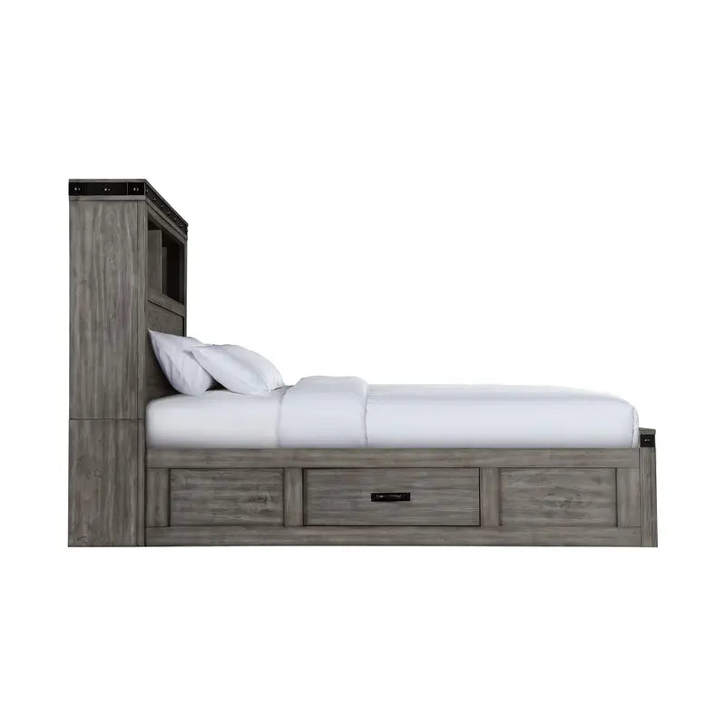 Wade Storage Bed w/Bookcase Headboard - Grey