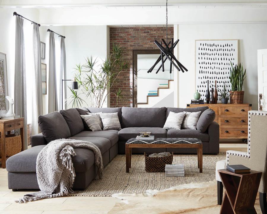 Serene Collection 6 Pc Modular Feather Down Sectional - Charcoal Gray