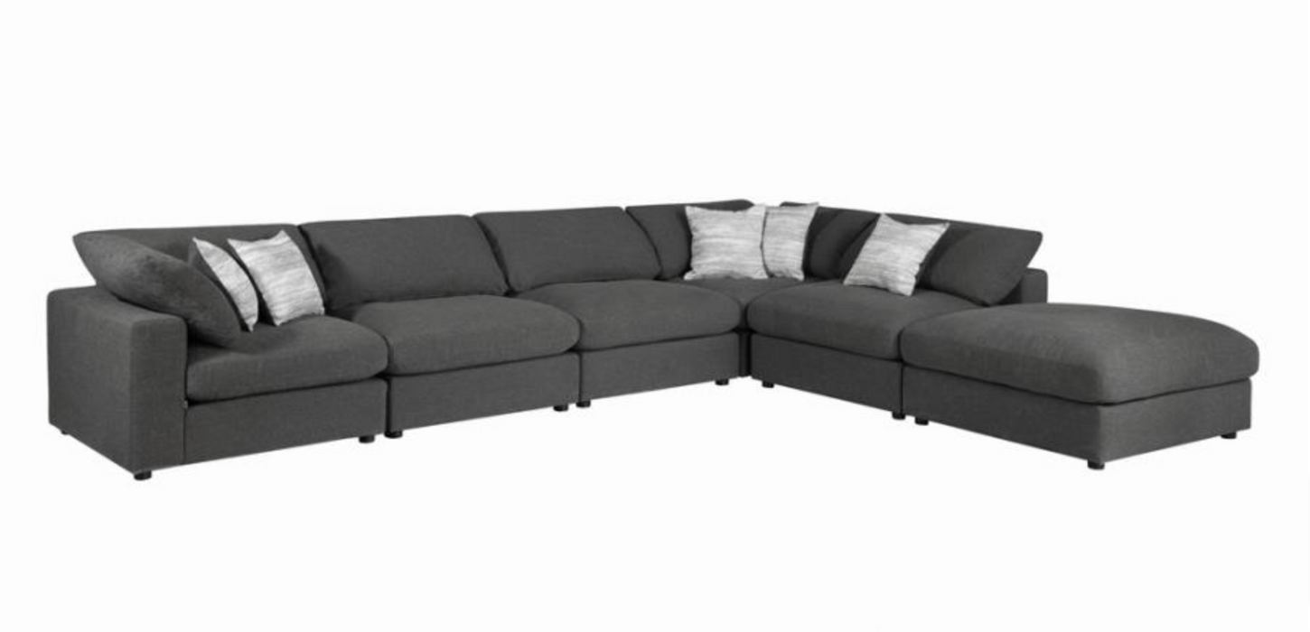 Serene Collection 6 Pc Modular Feather Down Sectional - Charcoal Gray